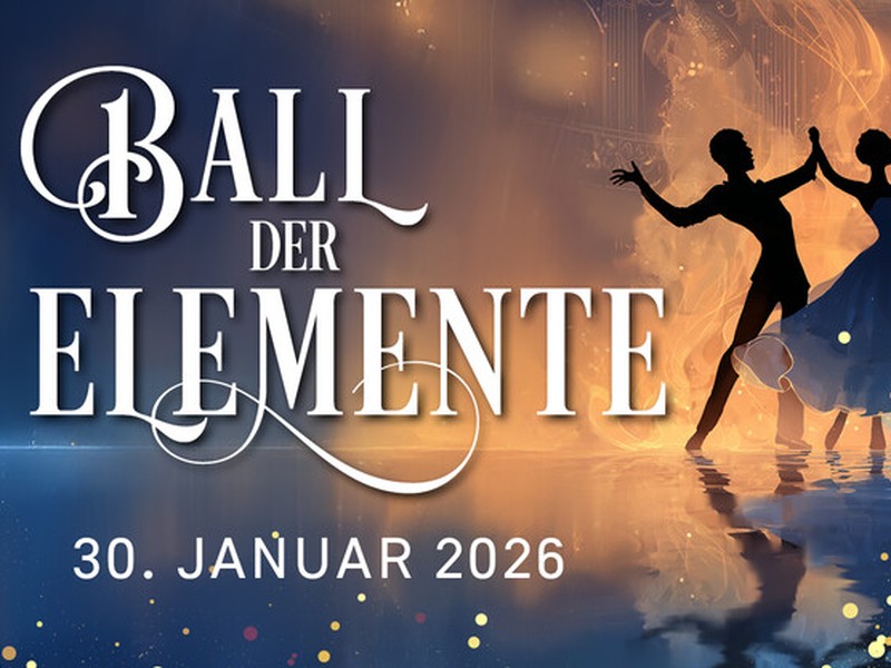 Grafik zum Hochschulball mit einem tanzenden Paar und magischen Illustrationen und Lichteffekten.