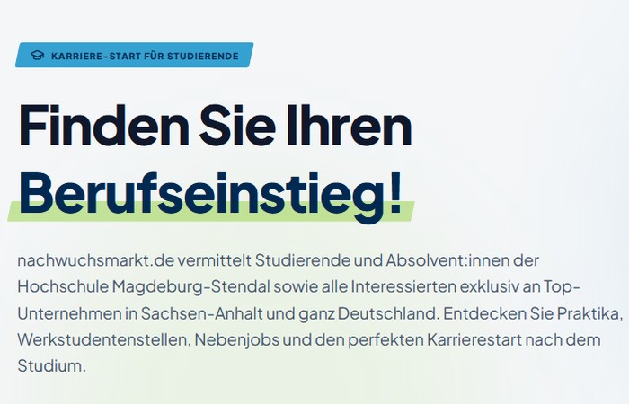 Screenshot von der Startseite des Nachwuchsmarktes.