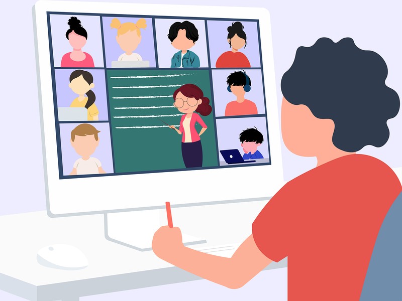 Illustration einer Person bei der Teilnahme an einem Online-Meeting.