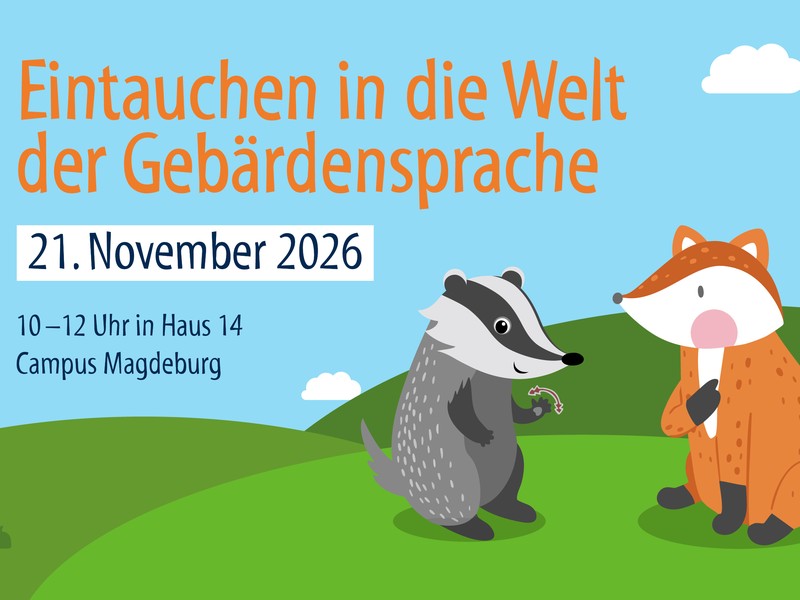 Flyer zum Juniorcampus mit einem Fuchs, der auf einem Fluss paddelt.